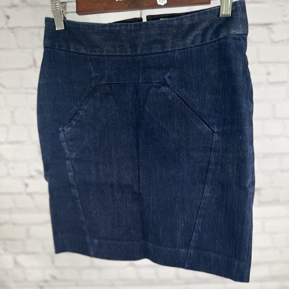 Anthropologie Leifsdottir Mini Blue Denim Pencil Skirt 100% Silk Lining Size 0